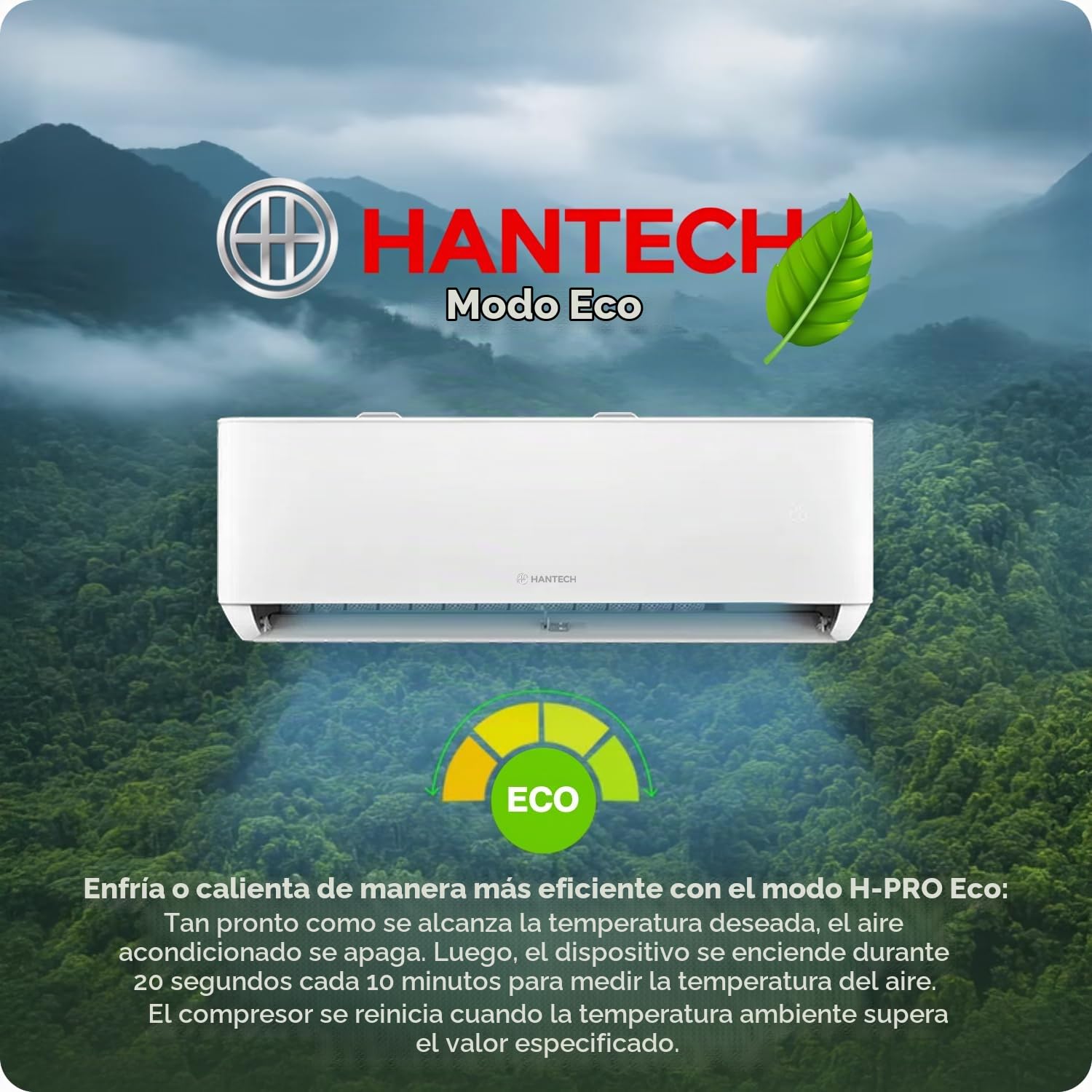 HANTECH Split aire acondicionado 12000 BTU H-PRO función de calefacción y refrigeración, filtro de aire, WIFI, material de montaje