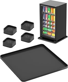 NiHome Mini Fridge Silicone Mat Raised Edges with 4 Base Raisers, 20x20x0.6 Inch Mini Fridge Drip Tray & Floor Protector for Carpet, Under Refrigerator Mat, Drip Pan for Portable AC