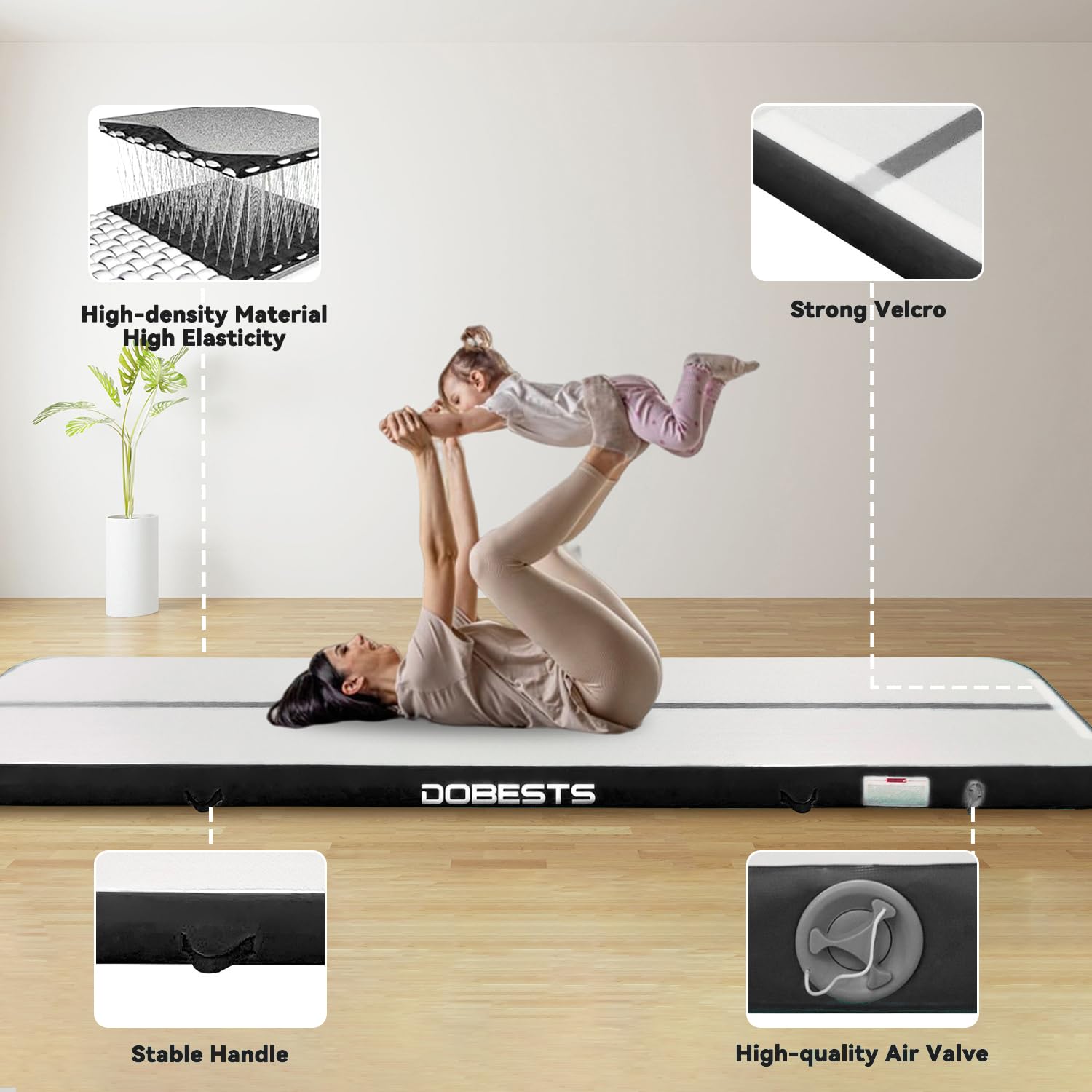 Air Tracking Mat - Tappetino da ginnastica, altezza 10-20 cm, gonfiabile, misura 2/3/4/5/6/7/8 m, con pompa ad aria elettrica