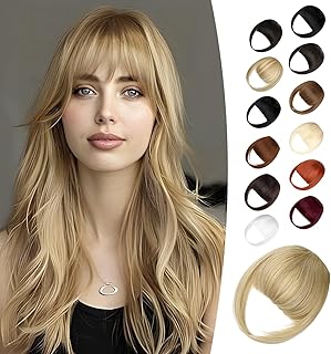 Clip in Bangs,Natural Fake Bangs Hair Clip,Ash Blonde French Bangs Hair Extensions Fringe with Temples Hairpieces for Women Daily Wear