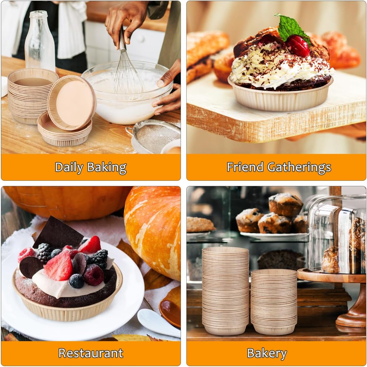 Hemoton Mini Tart Pans for Baking 4.33X3.62X0.90 Inch Disposable Paper Baking Cups Oven Microwave Safe Small Pie Pans for Tarts Pies Quiches Desserts and Home Bakery
