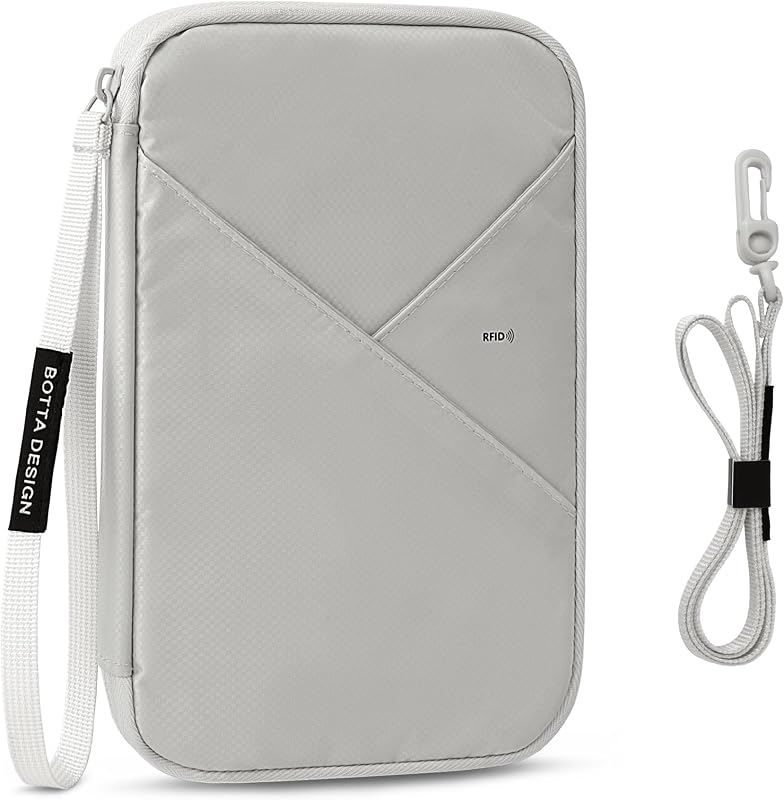 Porta Pasaporte Familiar para Viajes, Cartera para Pasaportes RFID, Gris, L