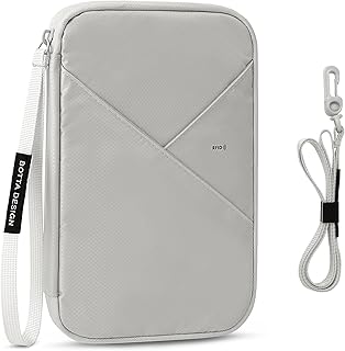 Passport Holder for Travel Women, Family Passport Bag, Travel Document Organizer Case, RFID Blocking Protector Book Wallet for Men, Waterproof Cover Essentials for Credit Cards, Money (Gray, L)