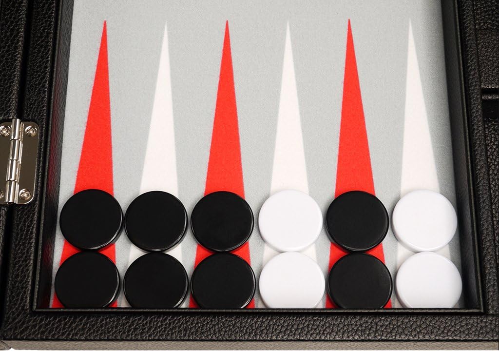 13-inch Premium Backgammon Set - Travel Size - Black Board, White and Scarlet Red Points