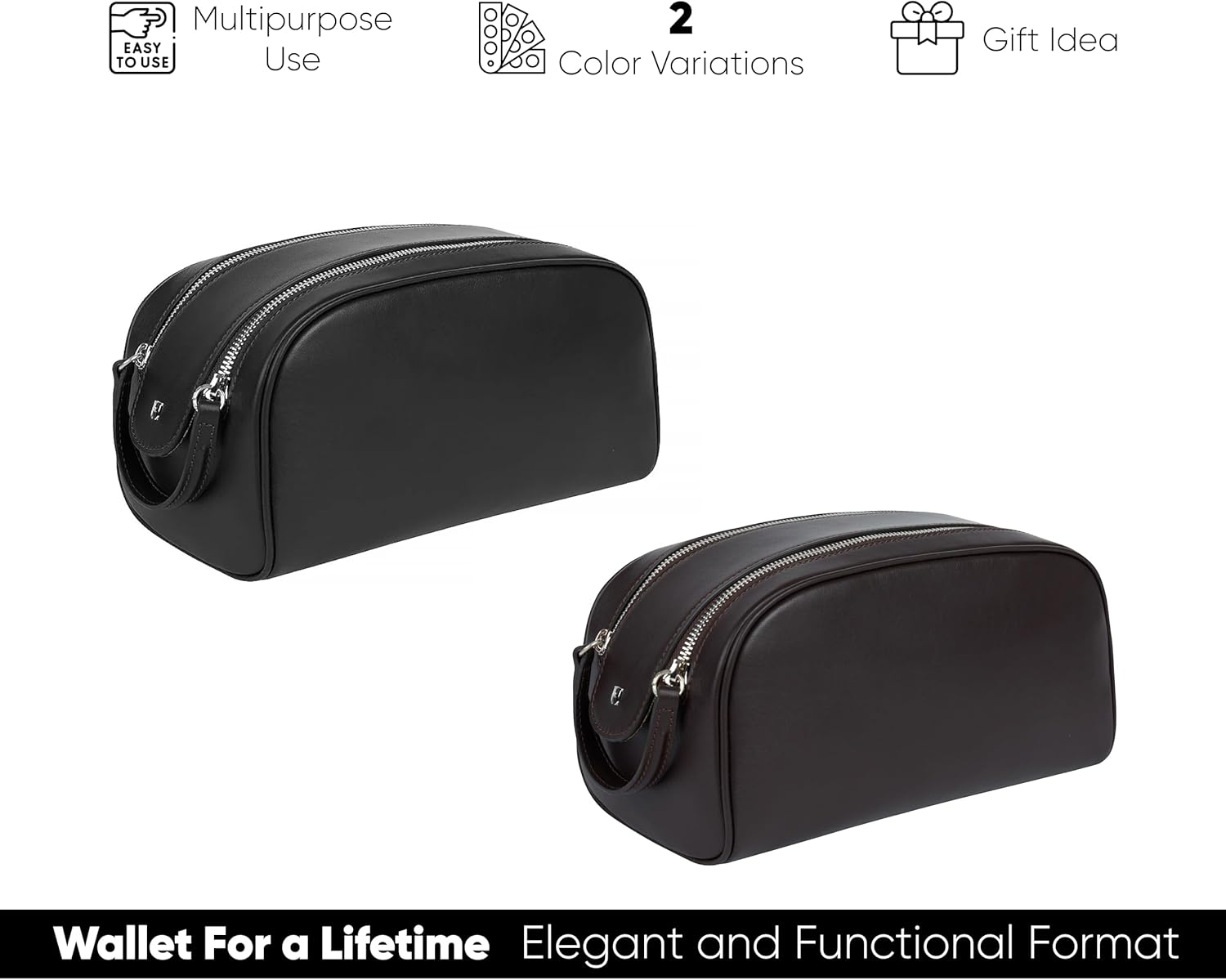 Full-Grain Leather Toiletry Bag for Men & Women | Travel Dopp Kit & Makeup Organizer | LWG Gold-Rated Certified | Durable Zip Closure, Carry Handle | Gift & Daily Use, Brown