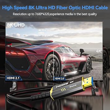8K HDMI Fiber Optic Cable 10M Plumbing Detachable Fiber Optic HDMI Cable Super Fast Transmission 15M, 4K Fiber Optic Cable Through Tube