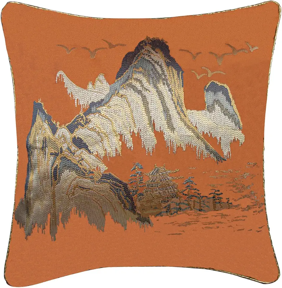 Capas de almofada bordadas, capas de almofada de sofá 45,7 x 45,7 cm, capas de almofadas decorativas para escritório, sala de estar, sofá-cama, carros (paisagem laranja)