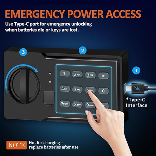 Miniatura 2 de Voncabay Caja fuerte para dinero para el hogar con sensor de luz y función de silencio y caja de seguridad ignífuga para dinero con toma de