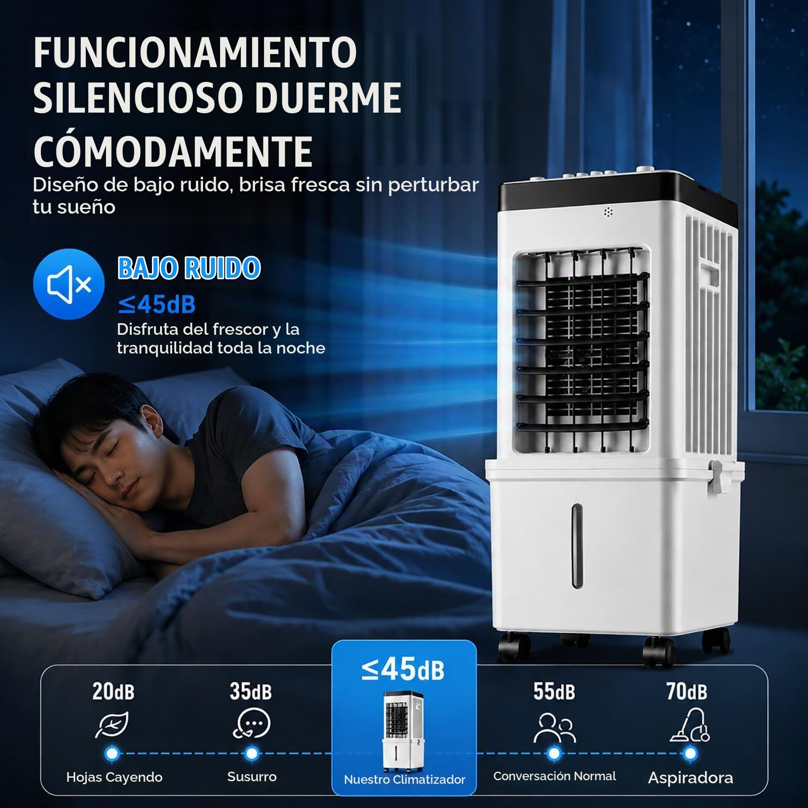 Climatizador Evaporativo, 15L Enfriador de Aire Portátil con Oscilación 120°, Ventilador Silencioso 3 Velocidades, Modos