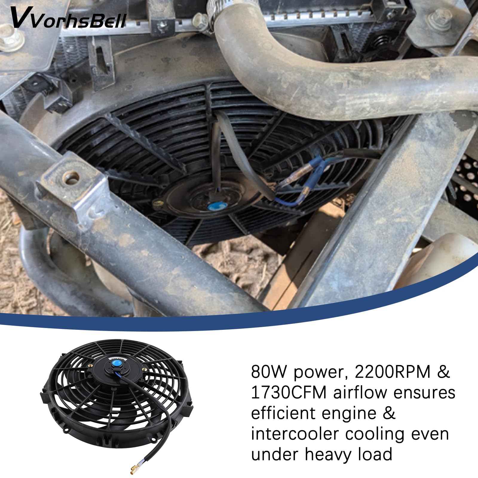 Ventilateur de voiture 30,5 cm, 12 V, 80 W, universel, fin, compatible avec moteur de voiture, 10 feuilles, 2200 tr/min, 1730 CFM - Ventilateur électrique Push Pull avec kit de montage