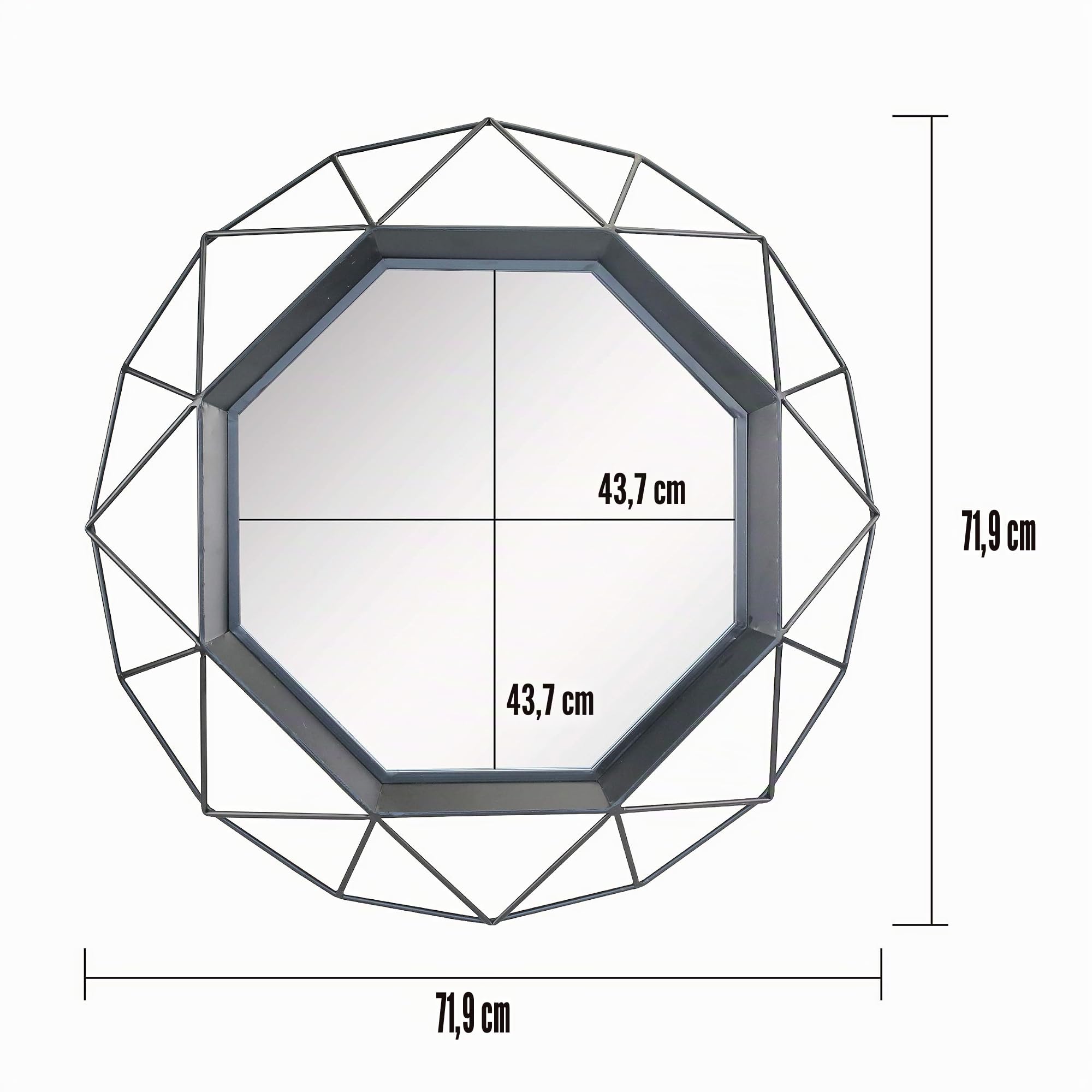 Stonebriar Espejo Decorativo de Pared con Marco de Metal geométrico Negro de 28 Pulgadas con Soportes de Montaje, 71,9 x 71,9 cm