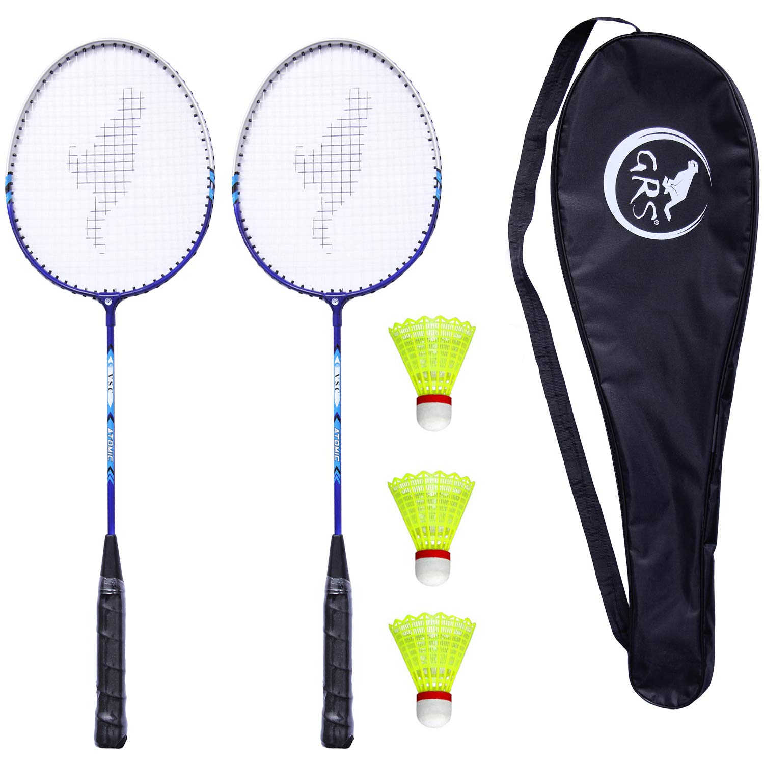 GRS® GRQ05 Aluminium Badminton-Racket, Set of 2 & 3 Pcs of Plastic Shuttle Cock with Full-Cover-image-44