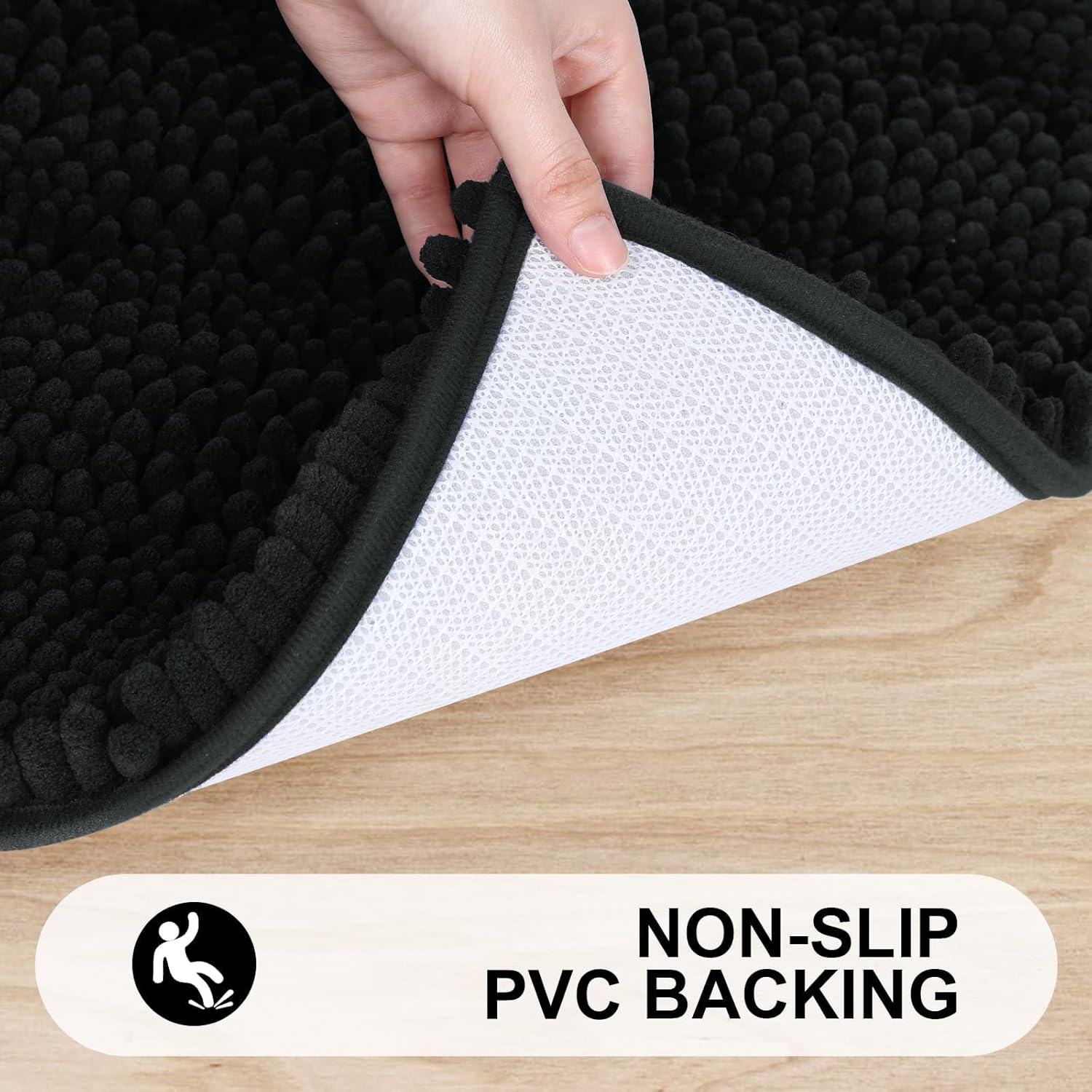 Grandaily Chenille Striped Bathroom Rugs 24x16, Extra Thick and Absorbent Bath Mats, Non-Slip Soft Plush Shaggy Shower Carpet, Machine Wash Dry, Bath Rug for Bathroom, (Small, Black) - Image 7