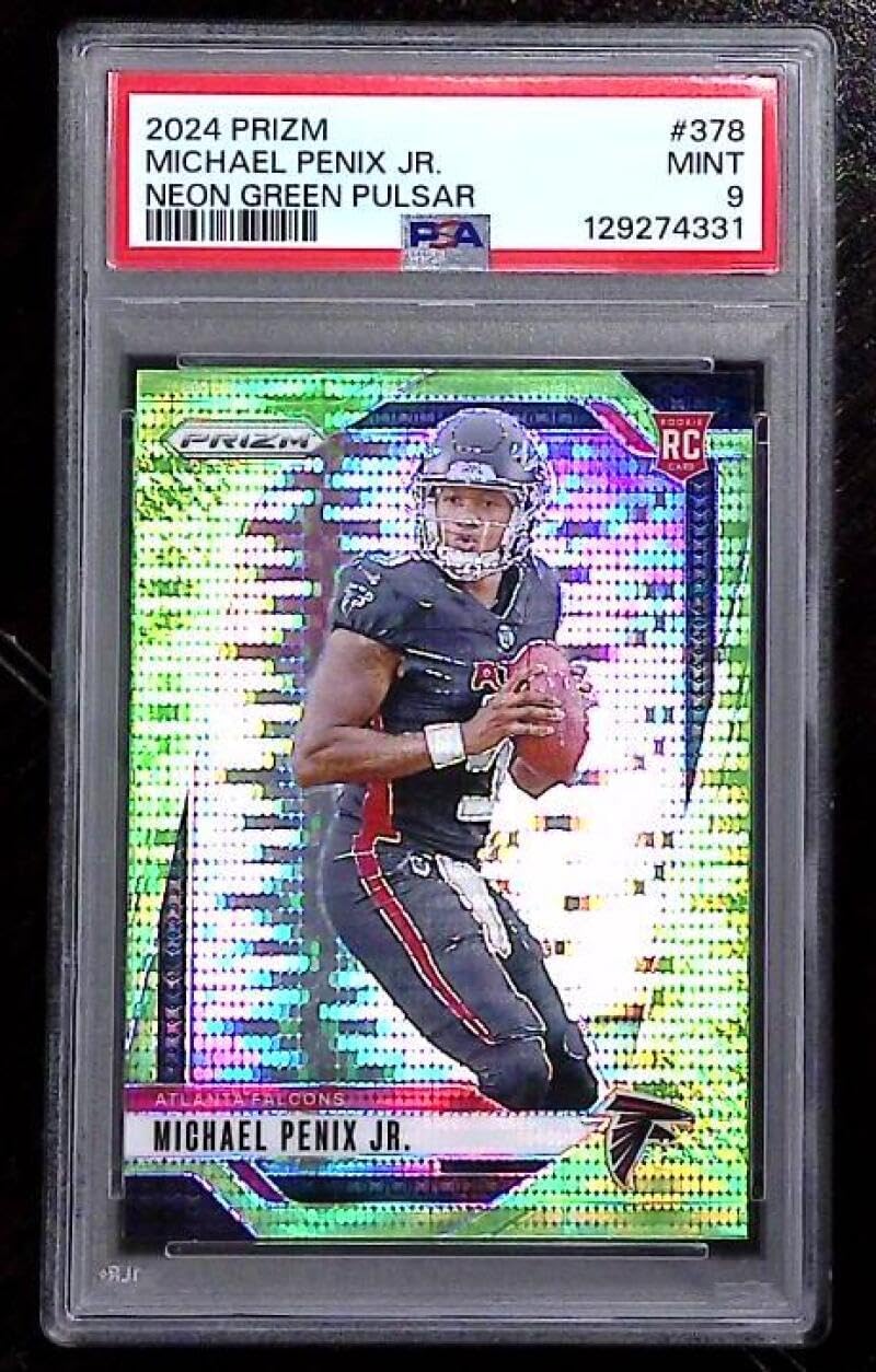 2024 Panini Prizm Neon Green Pulsar #378 Michael Penix Jr RC Rookie Atlanta Falcons Graded PSA 9 (MINT) Football Trading Card