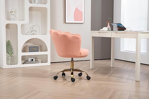 Miniatura 7 de ZOBIDO Cómoda silla de trabajo para oficina en casa con ruedas, bonita y moderna tapizada de terciopelo con respaldo de concha, silla de escritorio