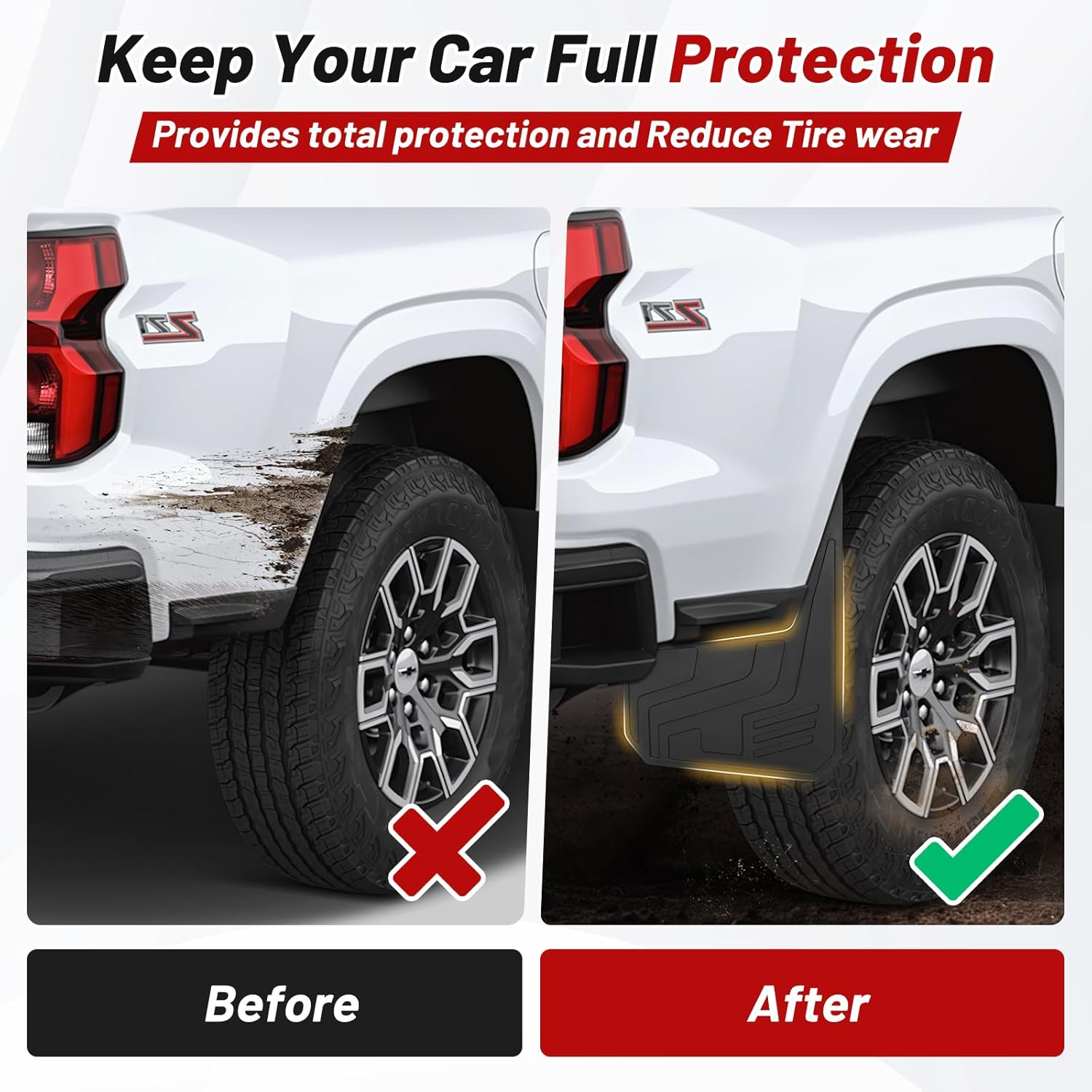 Sunsdrew Mud Flaps for Chevrolet Colorado 2023 2024 2025 2026,All Weather Guard Splash Colorado Guards Mudguards,No-Drill 4PCS Chevy Colorado Fender Flares Accessories(Not Fit for GMC Canyon)