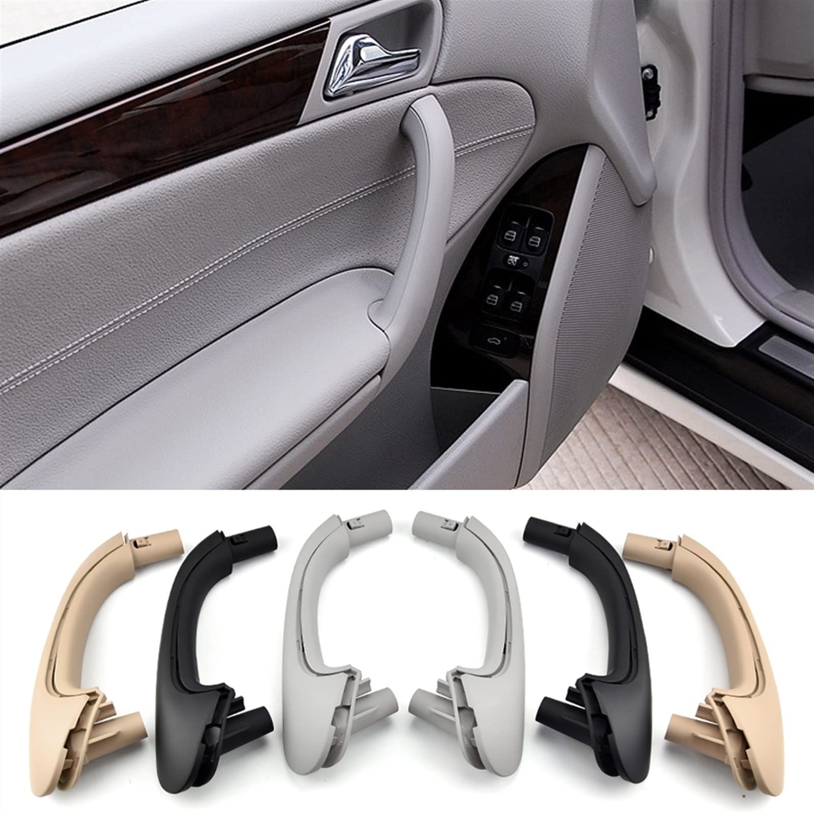Auto Inner Door Handle Per Benz Per W203 Per Classe C Per Berlina 2000-2007 4 Pcs Auto Anteriore Sinistra Destra Porta Interna Maniglia Tiro Maniglia Interna (Misurare : Black-2PCS)
