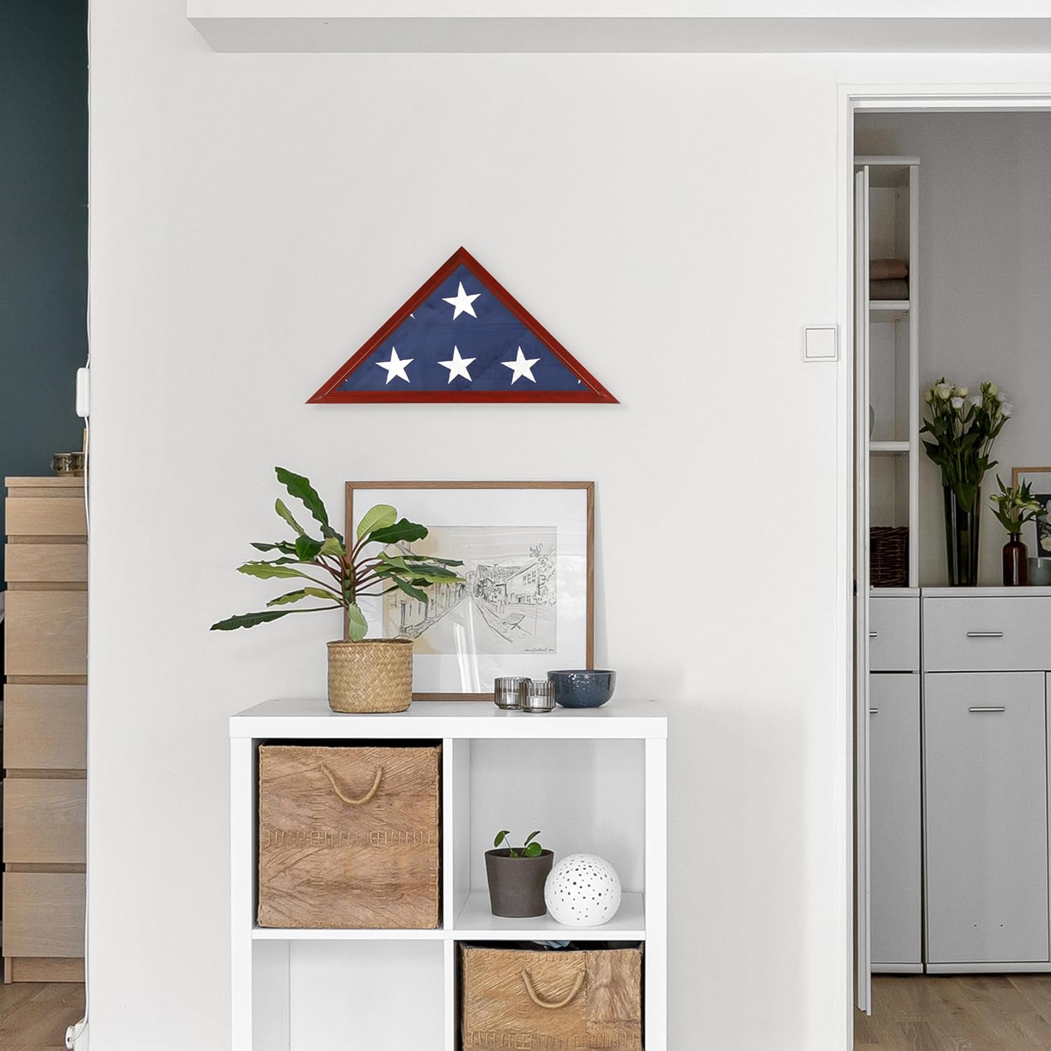 Flag Display Case Shadow Box Frame Holder for 4'x6' Folded Flag, Not for Burial