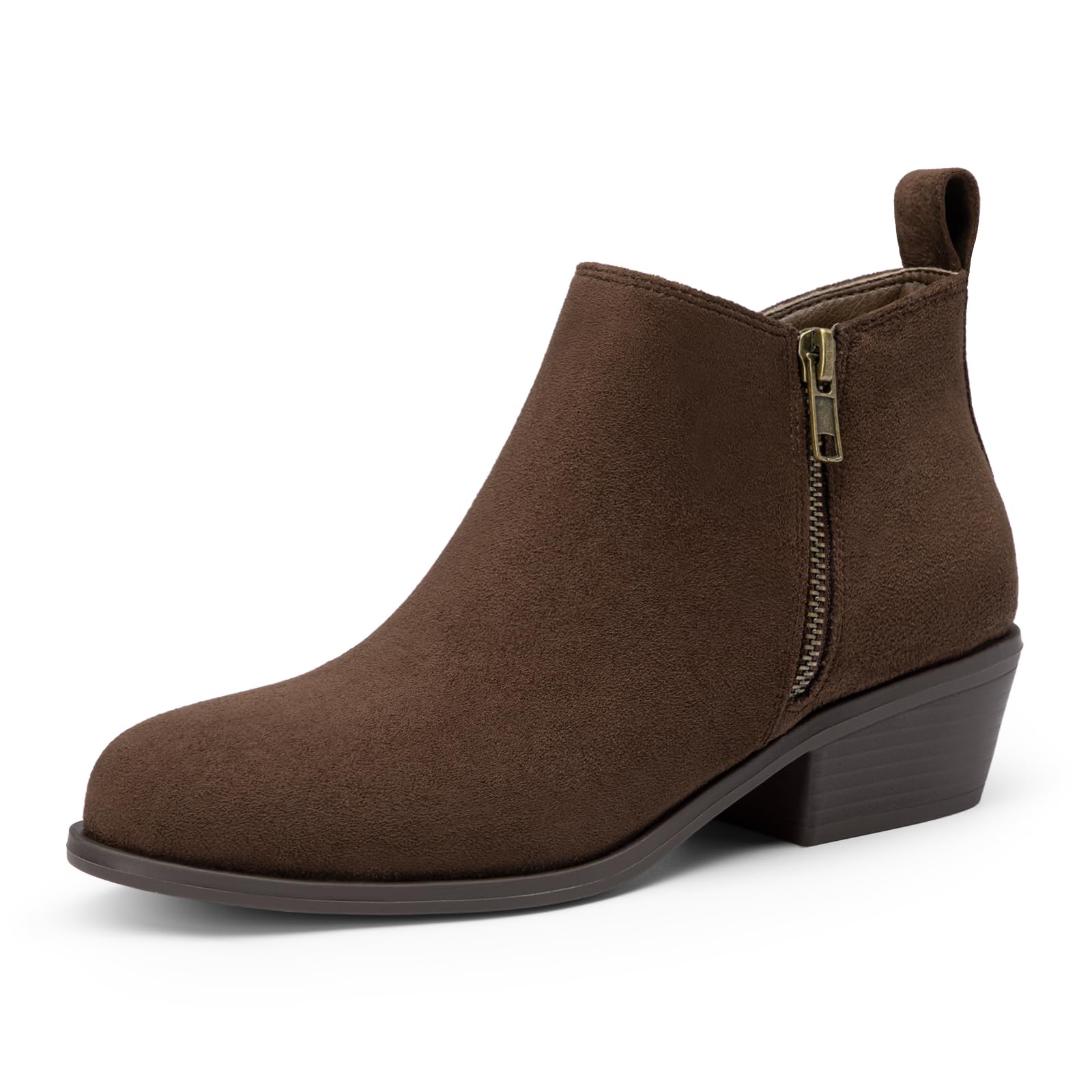 Women's Chunky Low Heel Short Brown Ankle Boots Suede Size 8