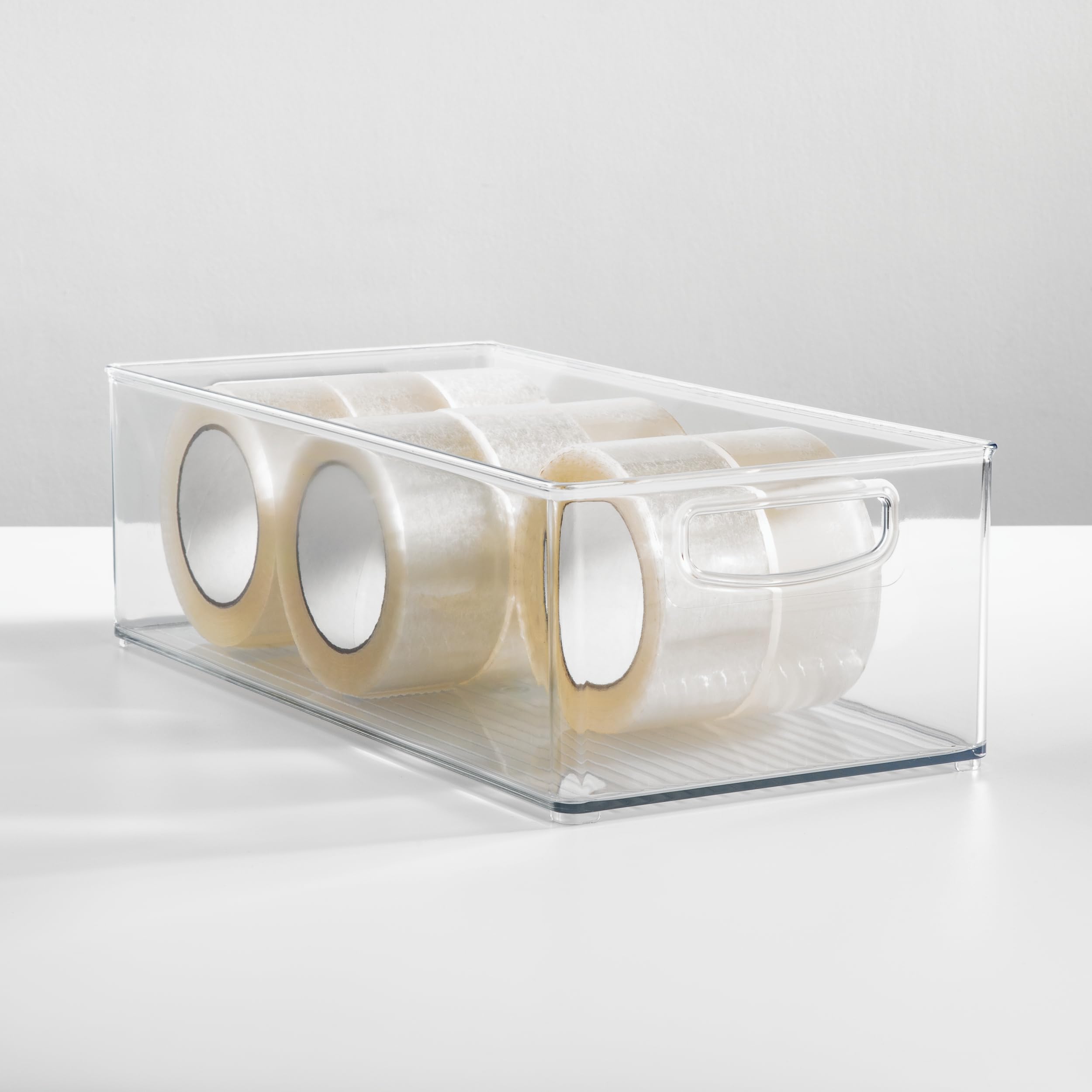 InterDesign iDesign stapelbarer Speisekammer-Mülleimer aus Kunststoff – Organizer mit Griffen für Schränke oder Kühlschrank – 4er-Set – transparent