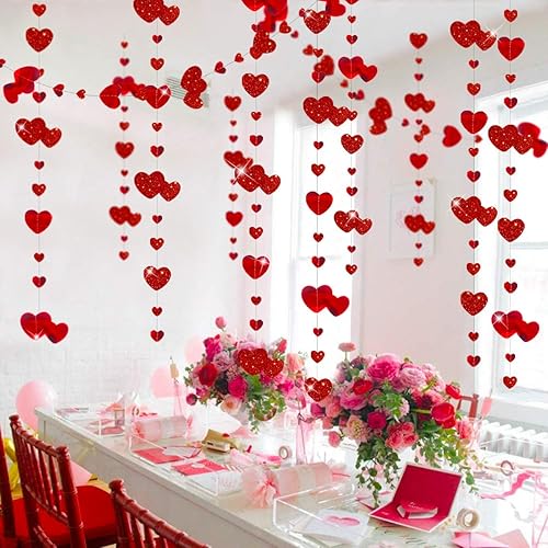 Miniatura 5 de pinkblume Decoración de fiesta del día de San Valentín, guirnalda de corazón rojo con purpurina metálica para colgar en el aniversario, día de la