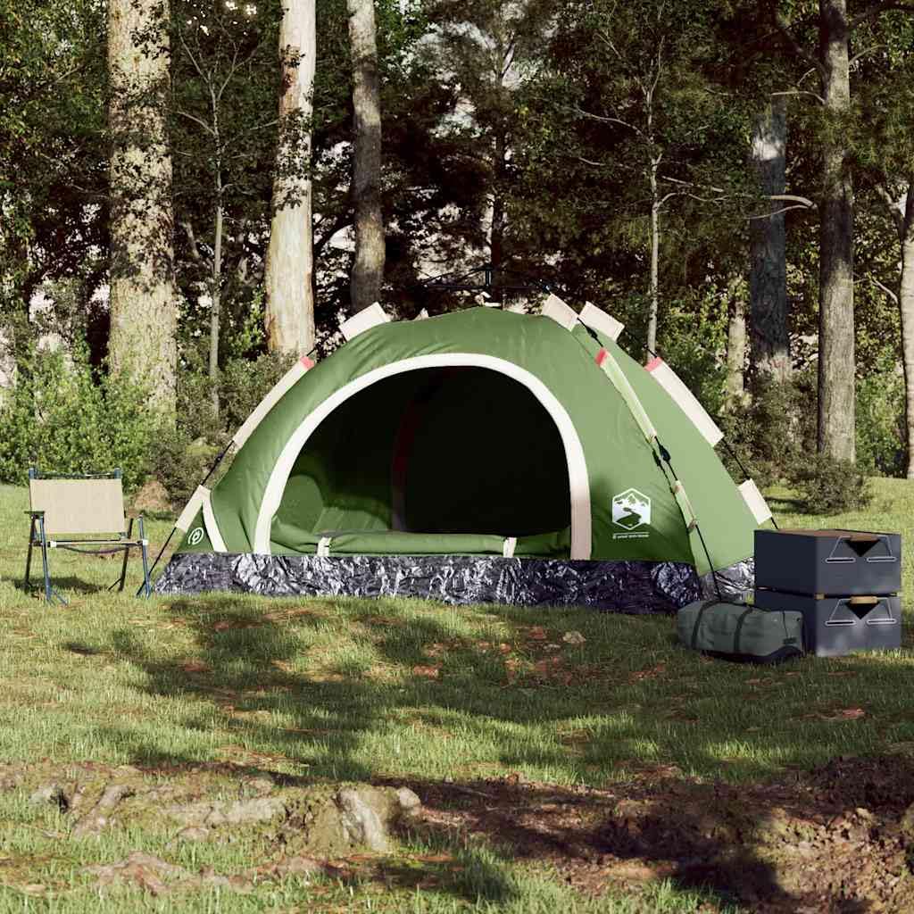 Tenda da campeggio per persone verde a cupola con sistema di sgancio rapido, tenda pop-up impermeabile, tenda da trekking ultraleggera con zanzariera, antivento, per campeggio, festival ed