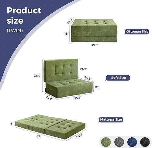 Miniatura 2 de MAXYOYO Colchón plegable de tres pliegues, colchón plegable copetudo de 6 pulgadas con tela de felpilla, tapete portátil de tamaño individual para