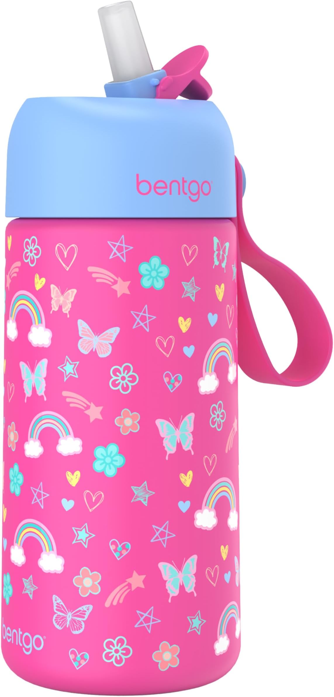 Kids Stainless Steel Insulated Water Bottle - Leak-Proof; Keeps Cool for 12 Hours; Durable, BPA-Free, Dishwasher Safe 14 oz. Cup for Ages 3+ for School/Sports/Daycare (Rainbows & Butterflies)