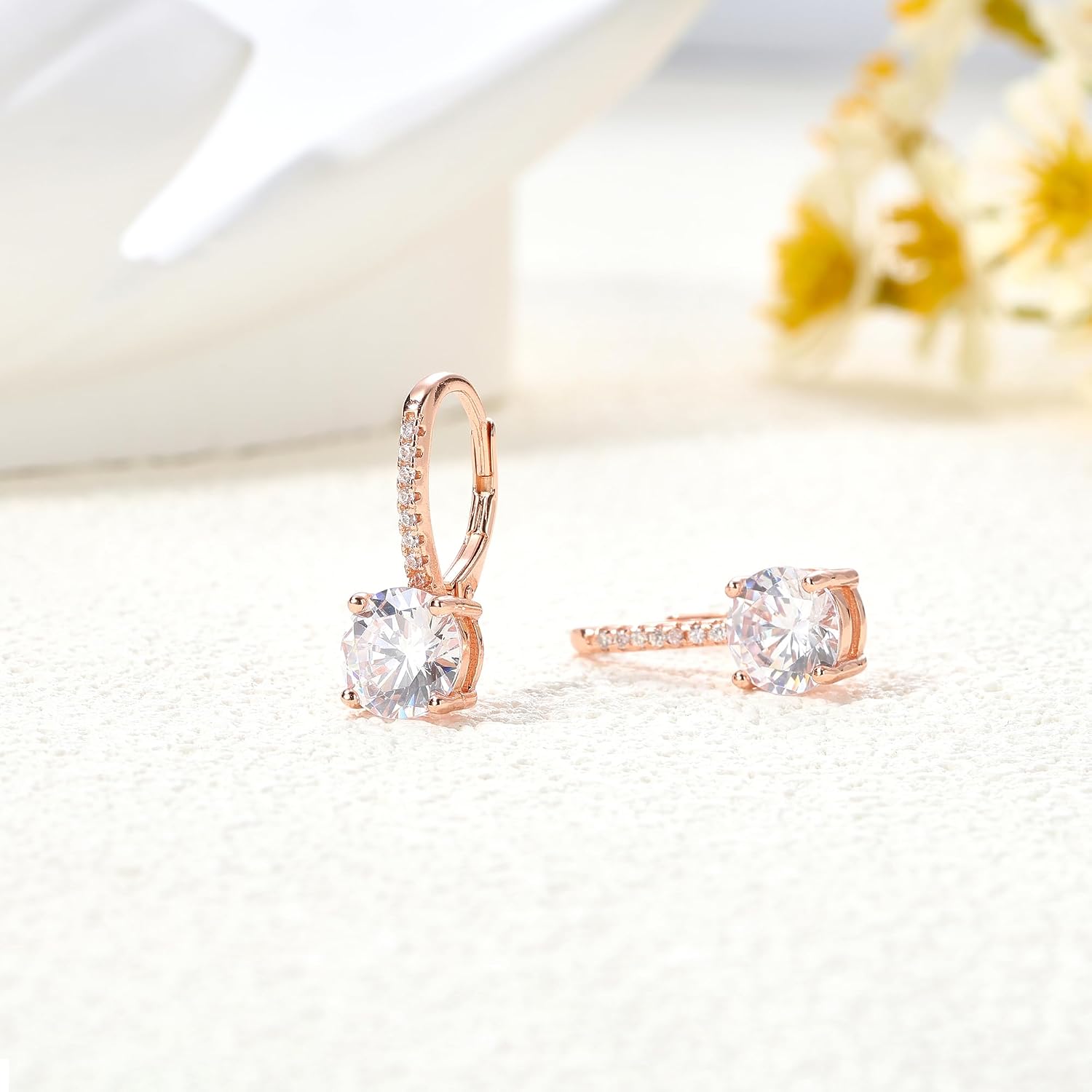 EVER FAITH 925 Sterling Silver Round Cut CZ Prong Setting Gorgeous Bridal Prom Leverback Dangle Earrings