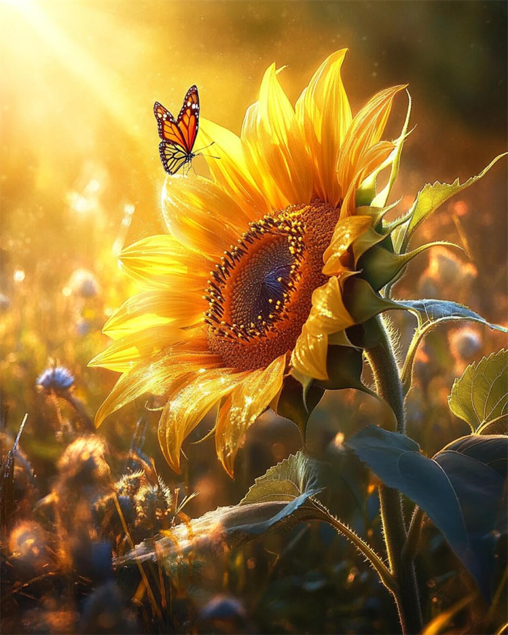 RKFLGEW Flowers 14CT Stamped Cross Stitch Kit Sunflowers and Butterflies Needlepoint Counted Kits Embroidery Set Arts and Crafts for Home Decor 40x50cm