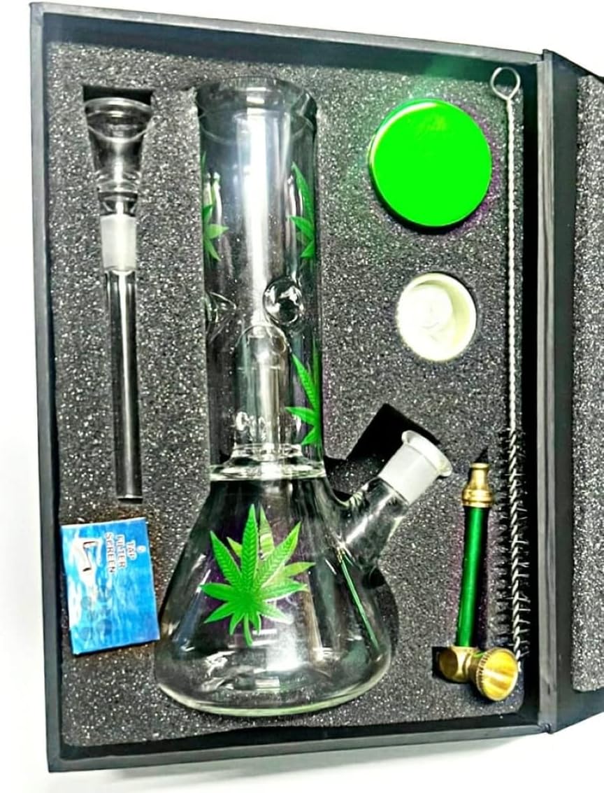 Glass Percolator Ice Bong 8.2 Inch Multi Leaf Design (For Multi Purpose All-in-One Bong) Included Gift Box & Full Accessories