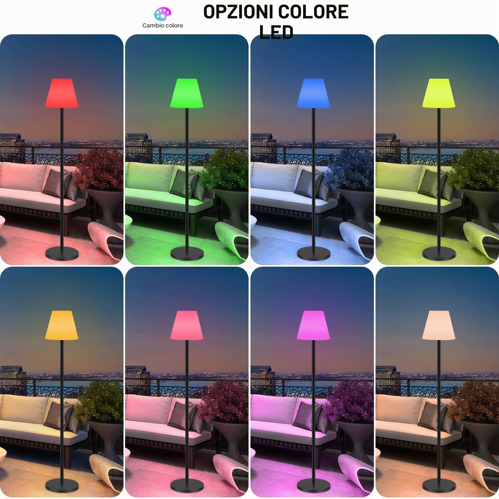 Lampada da terra solare da interno ed esterno IP65 impermeabile, wireless ricaricabile USB con sensore di luce, a LED dimmerabili, per giardino con terrazza.