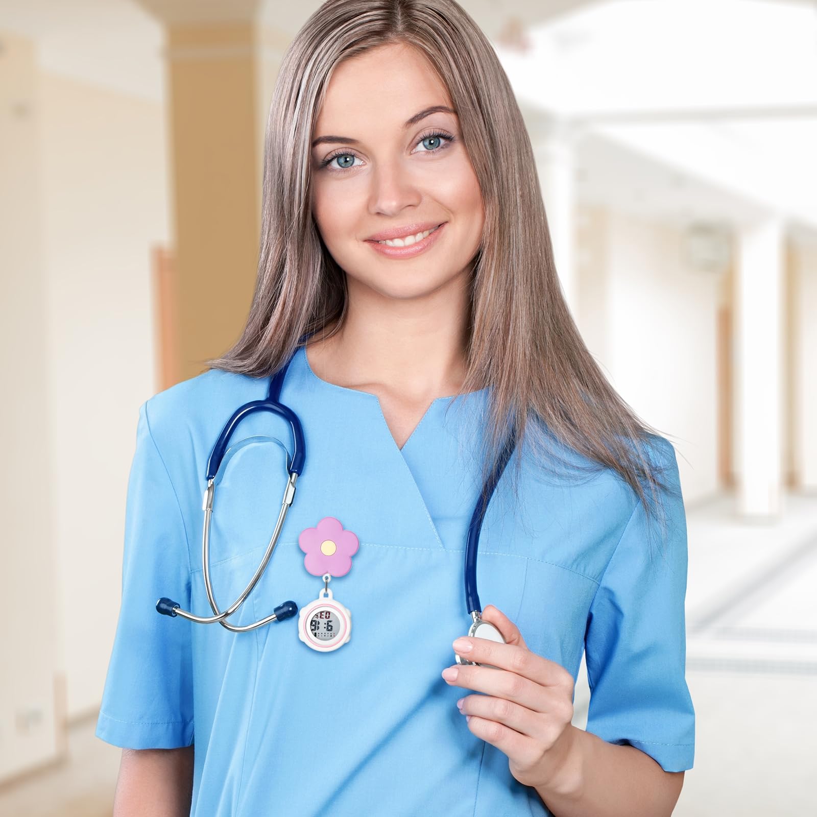 Krankenschwesteruhren Taschenuhr Schwesternuhren Multifunktional: 5 pcs Blumem Digital Schwester Uhren mit Clip Kalender Wecker Chronograph Stoppuhr Fob Uhr für Ärzte Krankenschwester