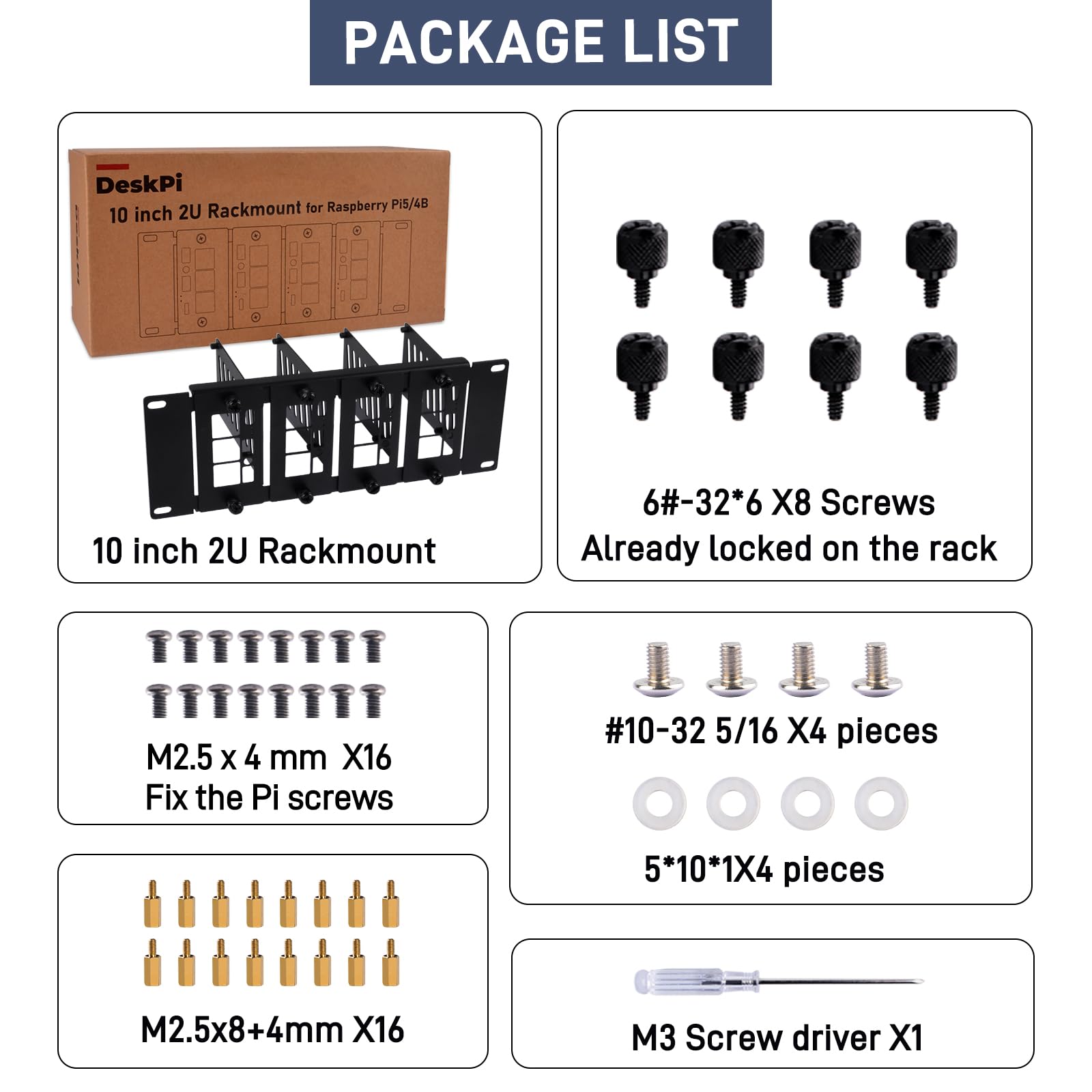 GeeekPi 10" 2U Rack Mount for Raspberry Pi 5/4B/3B+/3B, holds up to 4 Raspberry Pi Boards, compatible with DeskPi RackMate T1/T0/T2/10" Network Cabinet