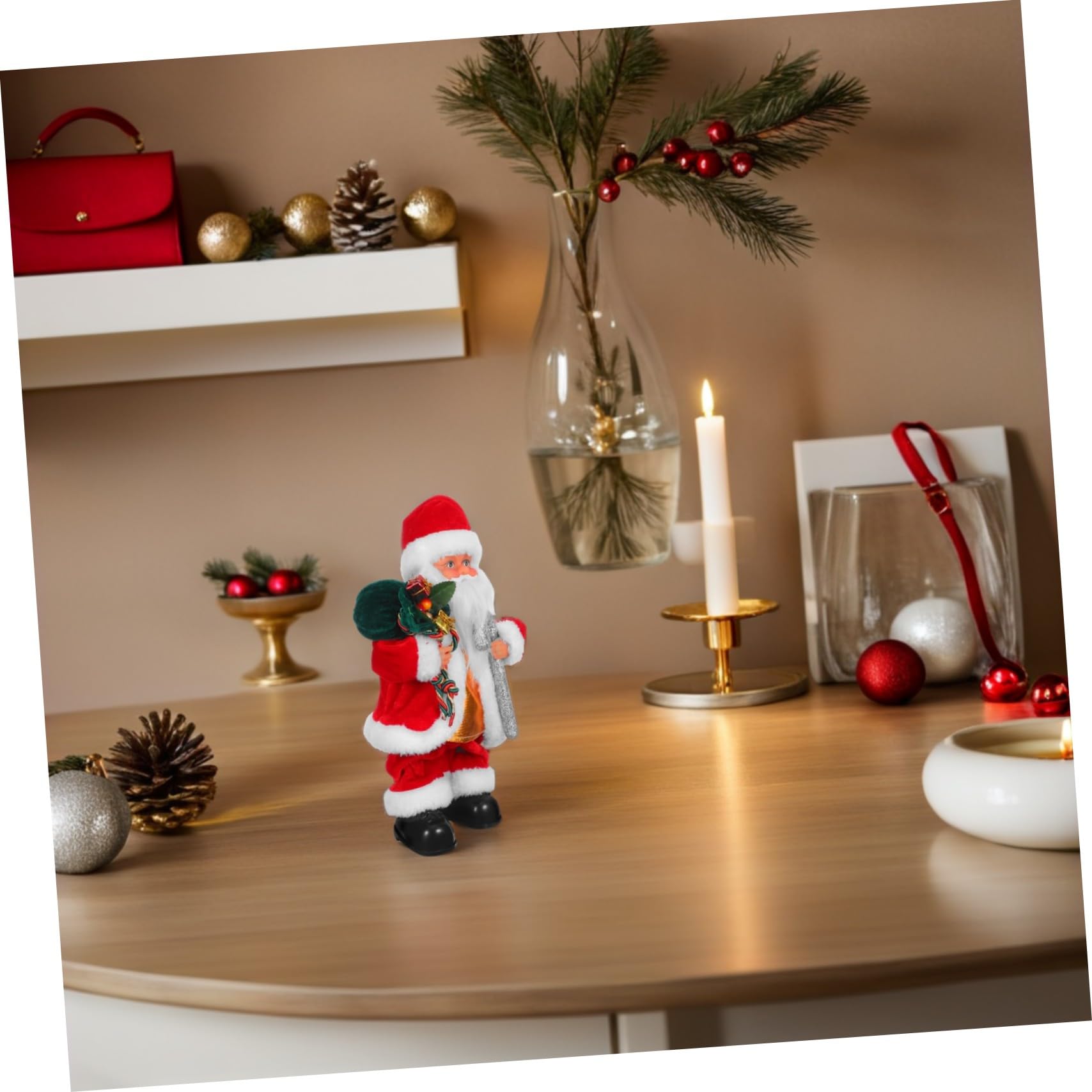 Hohopeti Bambola di Babbo Natale Elettrica Decorativa Giocattolo Musicale per Feste Natalizie Aggiunta Divertente per Caminetti e Scrivanie