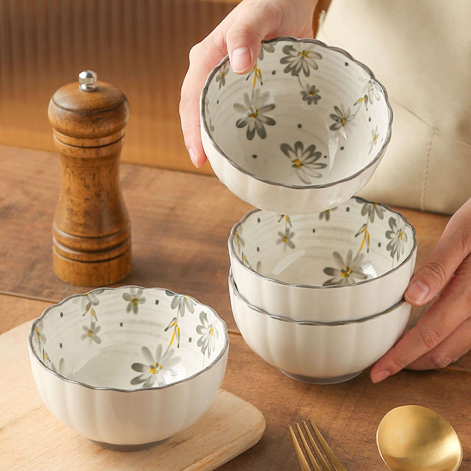 Set di 4 Ciotole di Riso in Porcellana Bianca Classica,Ciotola for Cereali da Servizio Confezione da 4,Ciotola da Portata in Ceramica for Zuppa,Riso,Spuntini,Salse-A-1