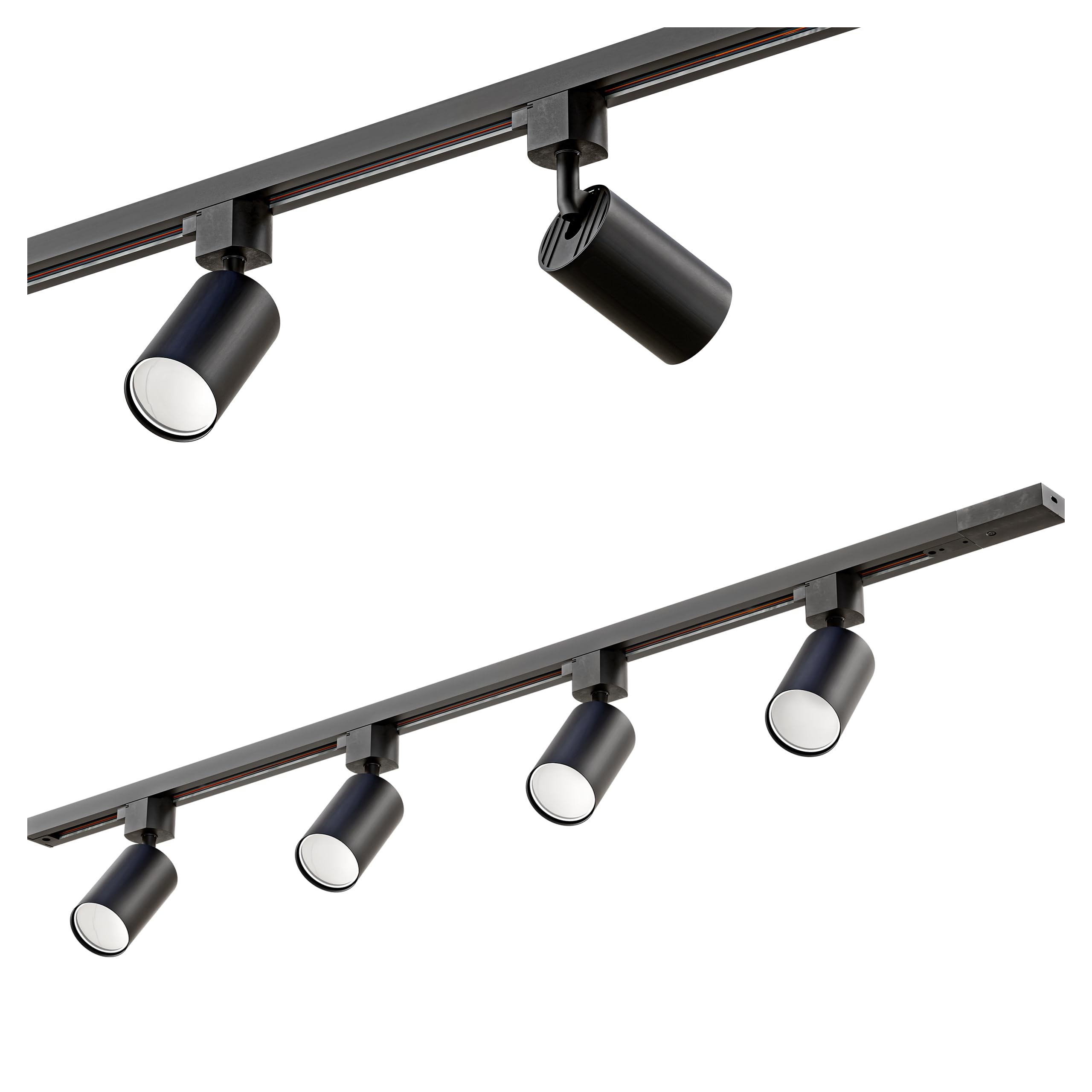 Modernes Schienensystem, Komplettset | 1 m | Deckenstrahler | Deckenleuchte | Strahler mit 4 GU10-Leuchtmitteln | Strahler | Deckenstrahler | Deckenleuchte | Lampe (1x1M / 4xGU10)
