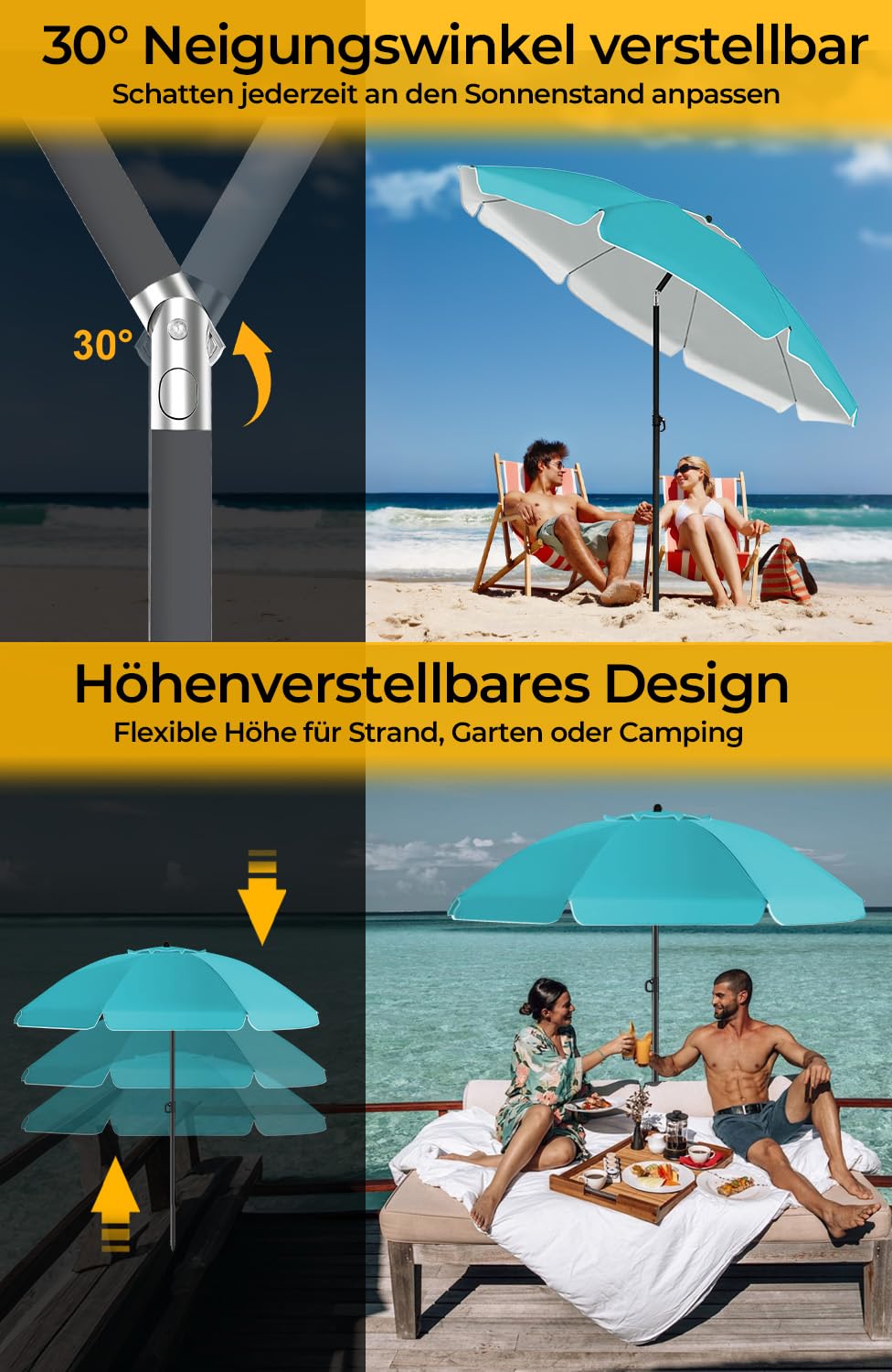 HOMEDEMO Sonnenschirm Strandschirm mit Bodenhülse, Gartenschirm Marktschirm, Terrassenschirm mit Schutzhülle, rund Sonnenschutzschirm UV50+ Schutz