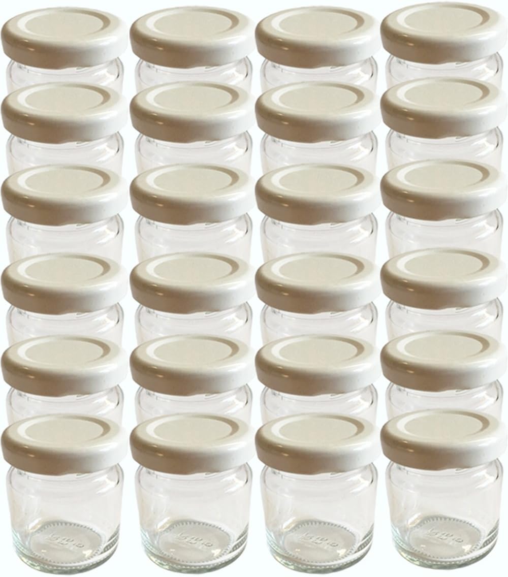 Lot de 28 mini pots en verres ronds et vides 53 ml chacun Couvercle