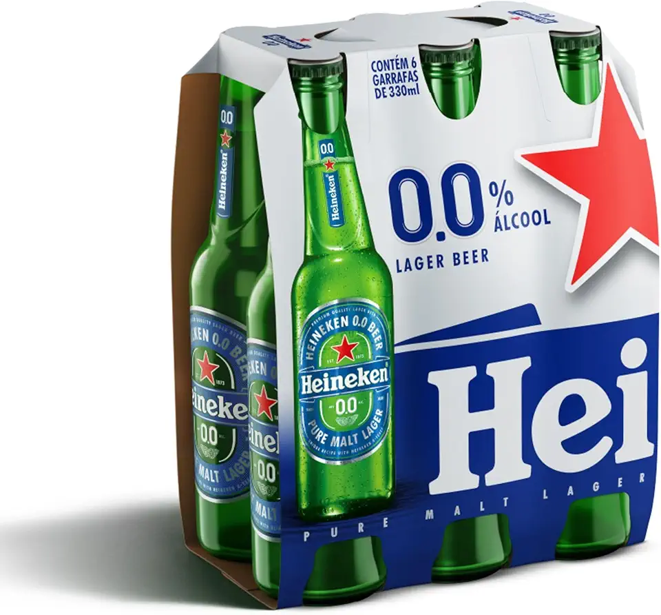 Heineken Cerveja Lager Sem Alcool, Long Neck 330ml, Pack 6 Unidades