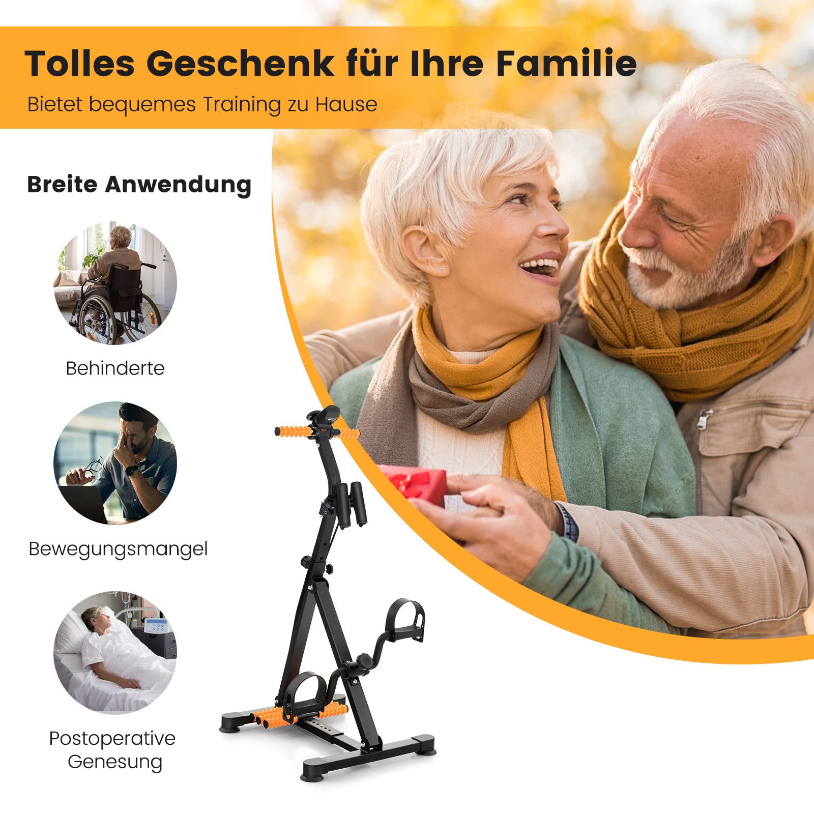 COSTWAY Heimtrainer Bewegungstrainer Pedaltrainer für Senioren, Hand Arm Bein Knie Fitnessgerät mit LCD Display, höhen- & längenverstellbar, LBH: 43-53 x 45 x 87-100 cm, Arm und Beintrainer Senioren