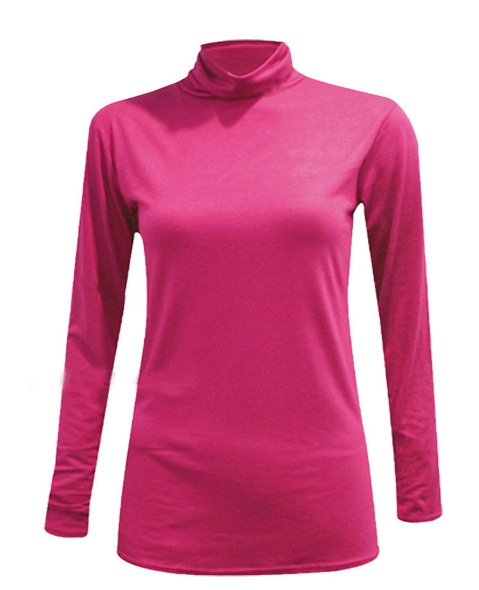 Fashion Valley Womens Plain Long Sleeve Turtle Polo Neck Top Ladies Roll Neck Top Jumper Cerise-ML
