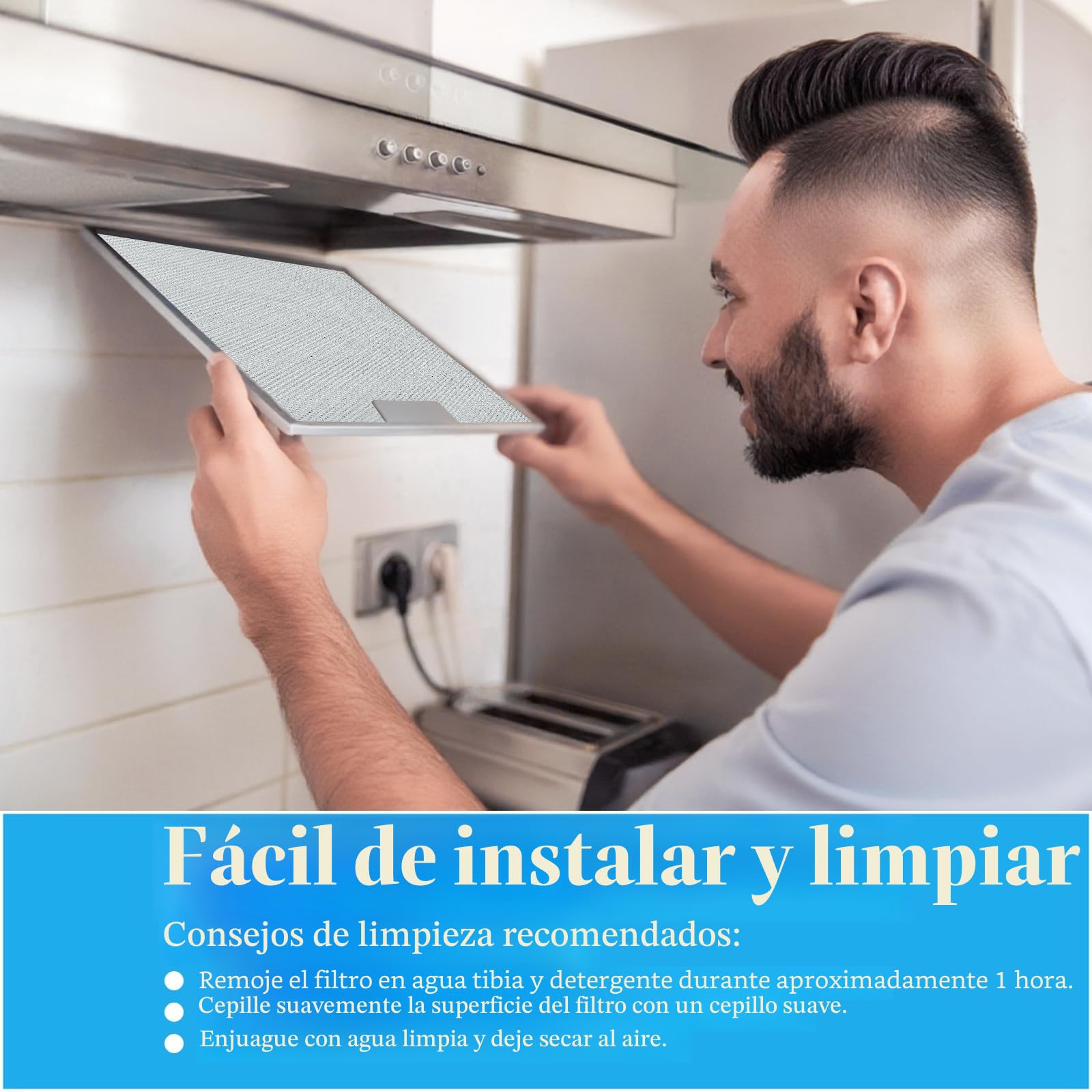 Filtro de aluminio de 5 capas para campana de cocina, 2 piezas, filtro antigrasa de metal, 320 x 260 mm, filtro universal para campana de cocina adecuado para muchas marcas líderes de campanas de