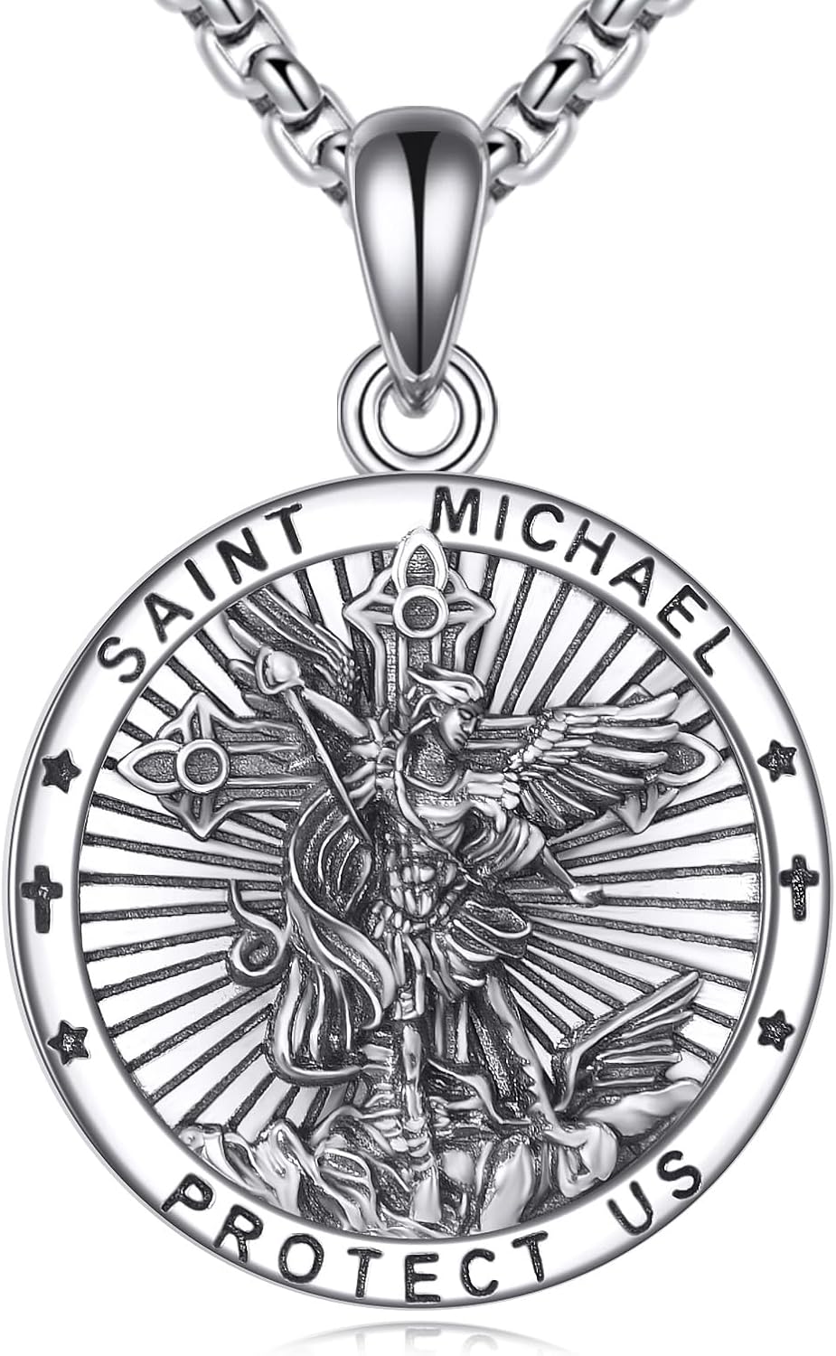 YAFEINI Saint St Michael Medal Necklace 925 Sterling Silver Patron Saint Pendant Catholic Jewelry Christian Gifts for Men Wome Mom