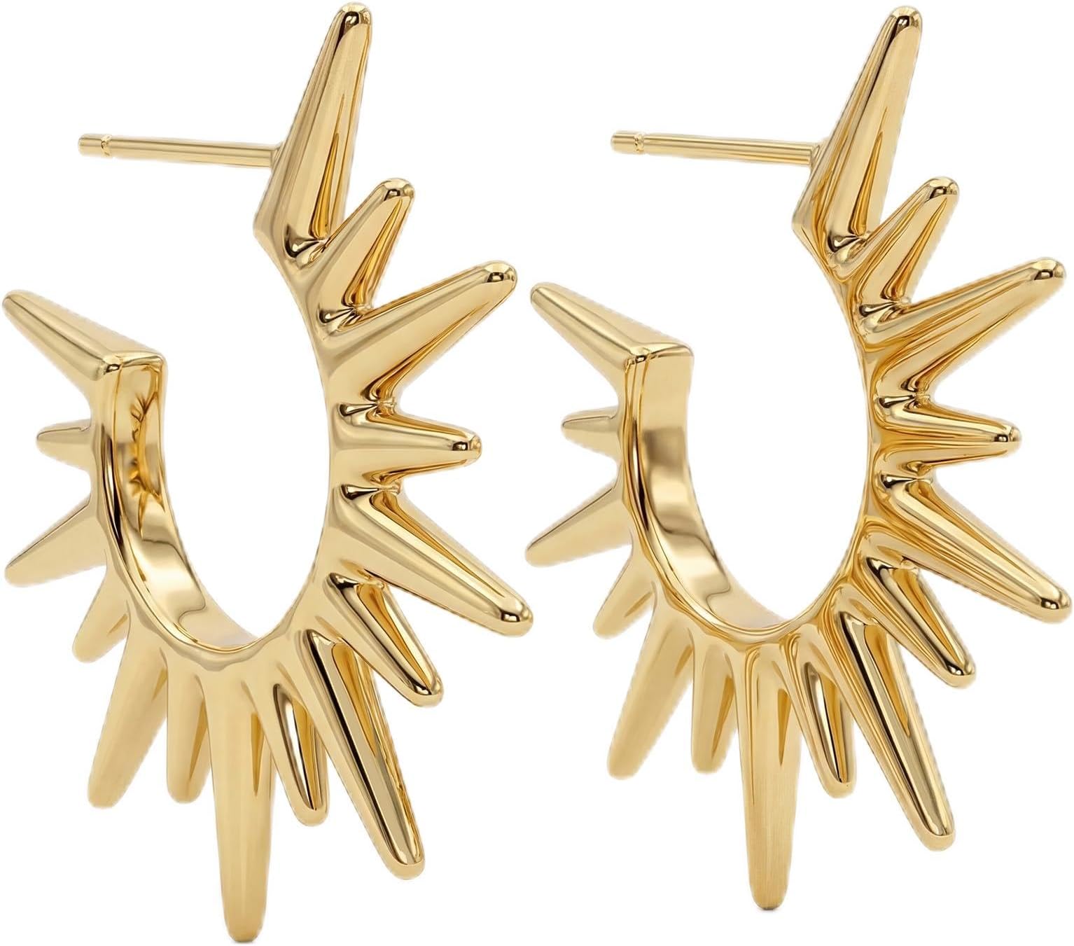 MYEARS Women Hoop Earrings Gold Open C Shape 14K Gold Filled Small Simple Handmade Hypoallergenic Everyday Illusion Jewelry