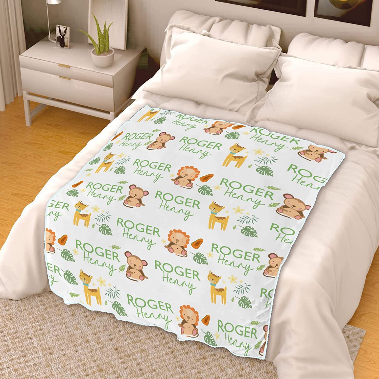 Manta personalizada con nombre de animales para hijo e hija, manta de forro polar personalizada con nombre de zoológico para nieto, nieta, manta de forro polar con nombre único de la selva para niños