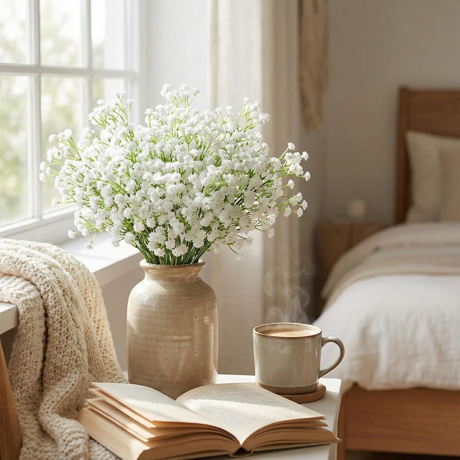 Babys Breath Artificial Flowers, 36 Pcs Baby Breath Flowers Artificial Bulk Real Touch Faux Flowers Bouquets for Wedding Decor Party Home Decoration (White)