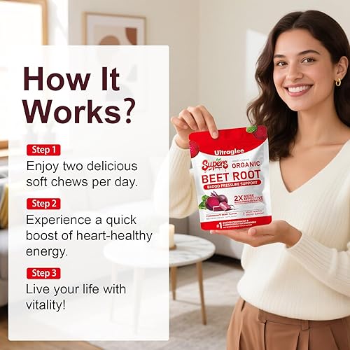 Miniatura 2 de Masticables de remolacha, corazón de súper remolacha, soporte de óxido nítrico, remolacha suave, masticables, extracto de semilla de uva y polvo de