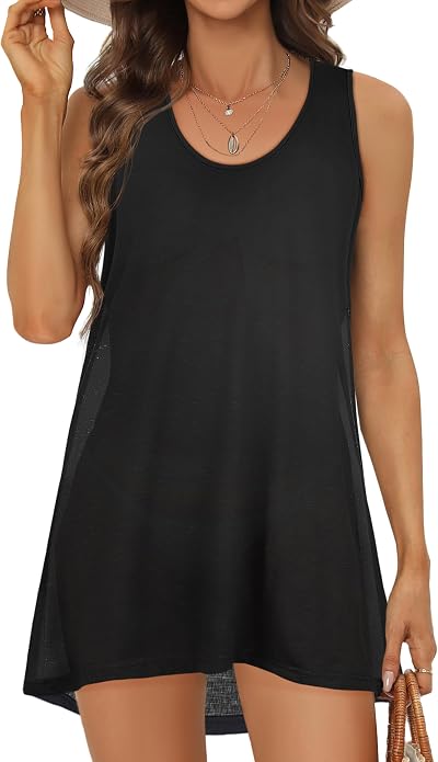 Womens Swimsuit Coverup Summer Dress Sleeveless Casual Loose Beach Bathing