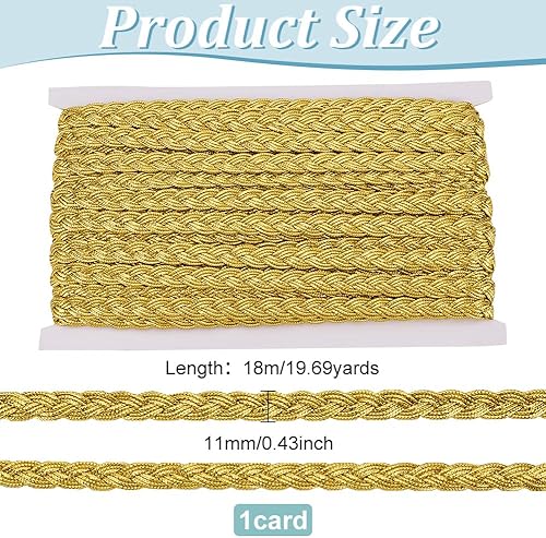 Miniatura 2 de FINGERINSPIRE 19.69 yardas de cinta de encaje trenzado metálico de 0.433 in de ancho, cinta de encaje corrugado de filigrana dorada adorno de encaje